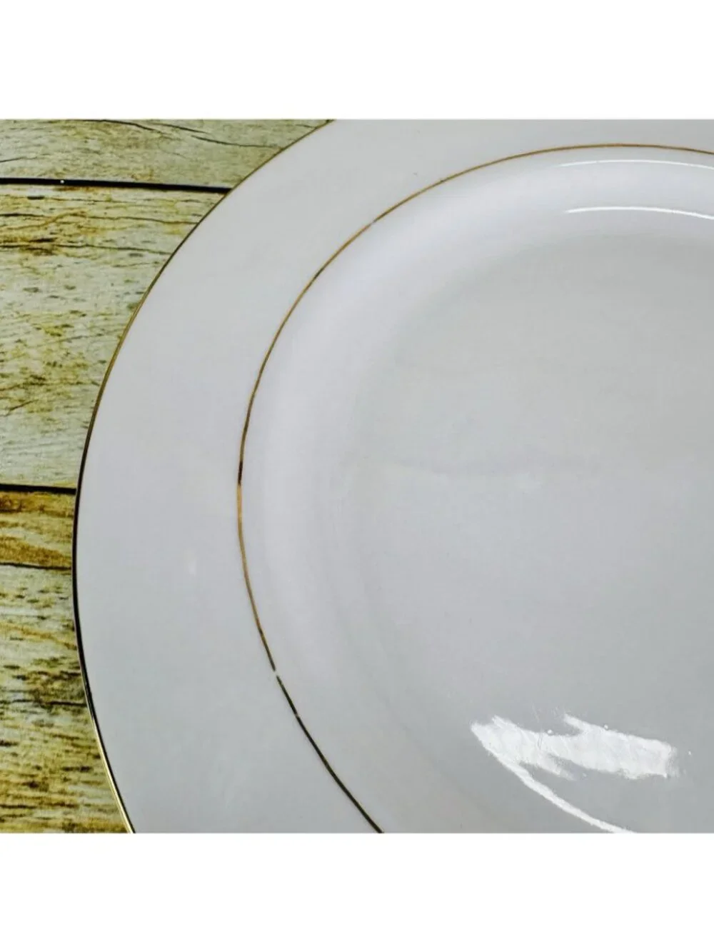 Vintage Kmart ELEGANT GOLD White Gold Trim Rim Porcelain Dinner Plates Set of 2